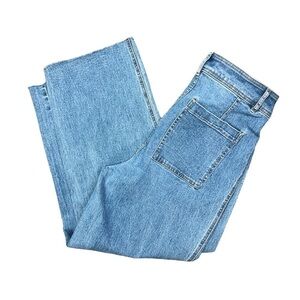 H&M jeans super high rise wide leg raw hem cropped suspender loops 12